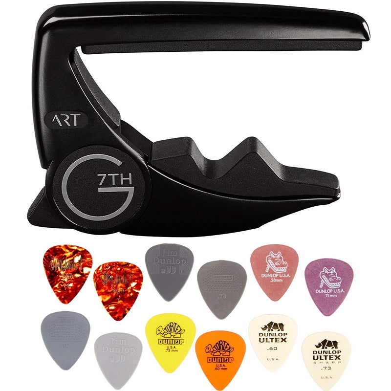 G7th Performance 3 ART Capo - 6 String, Satin Black - Bundled with Dunlop Variety Pick Pack - Image 1